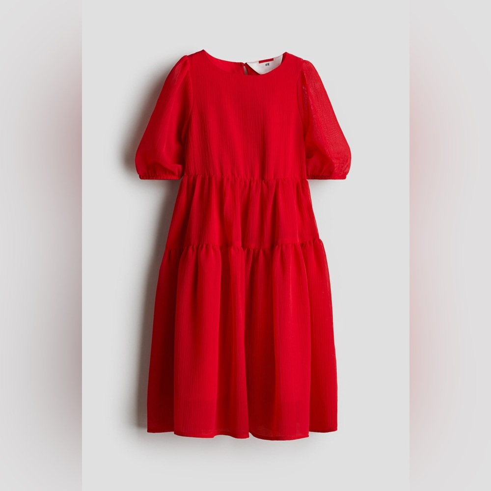 H&M Red Chiffon Tiered Dress NWT